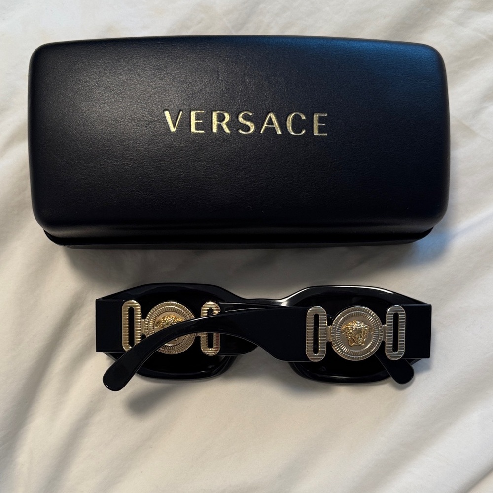 Versace Medusa Biggie Black Sunglasses with Gold Medallion